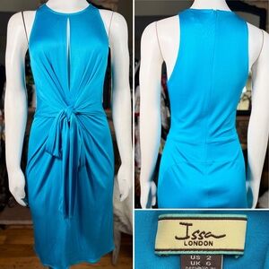 Issa London 100% Silk Turquoise Blue Sleeveless Keyhole Front Tie Dress, Sz 2